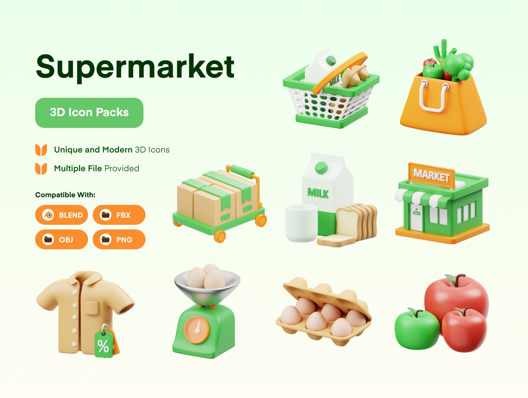 超市3D图标 Supermarket 3D Icon blender格式-3D/图标-到位啦UI